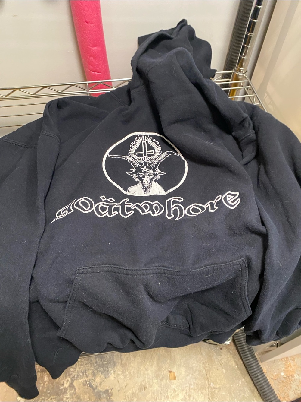 Black Graphic Pullover Hoodie with Goat Emblem